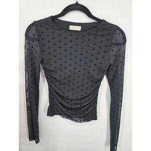 Frankee & Skylarr Black Mesh Polka Dot Ruched Long Sleeve Top XS